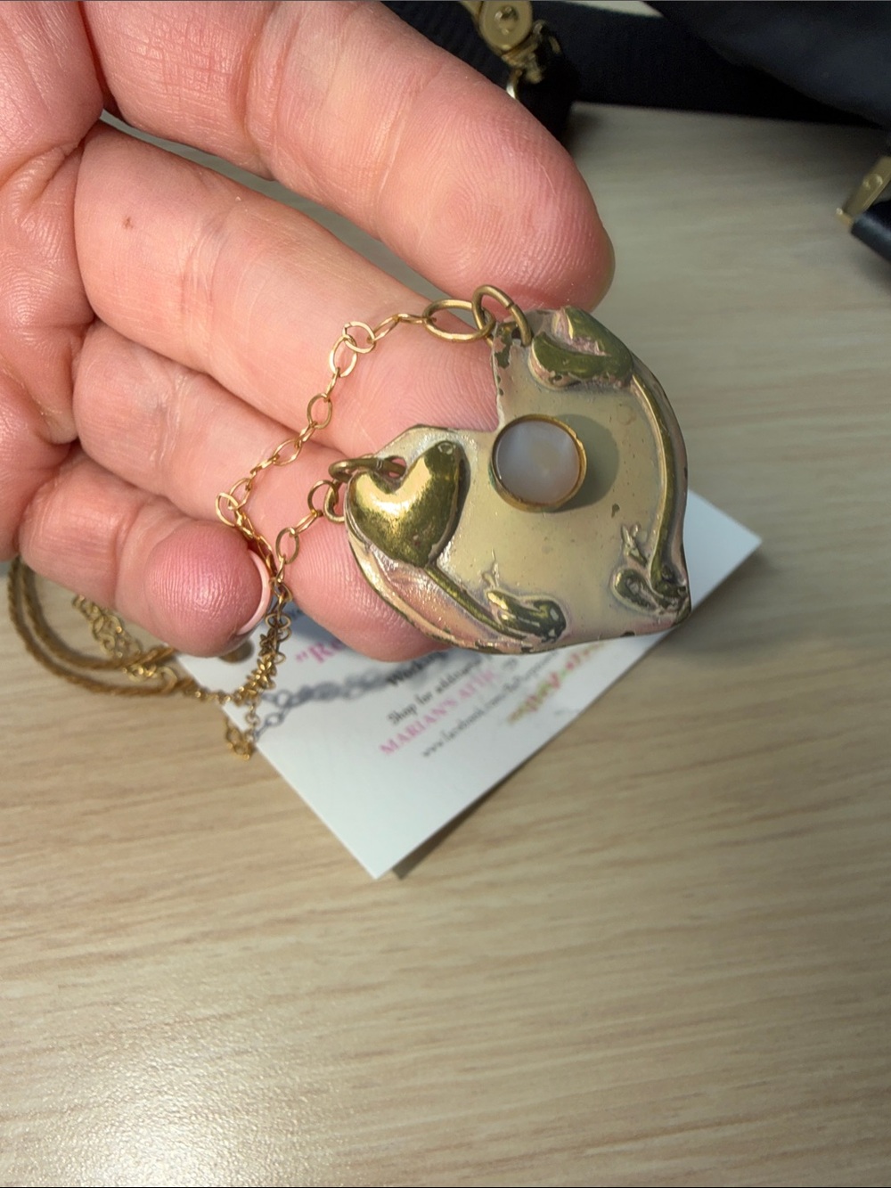 Handcrafted Gold-Tone Heart Pendant Necklace -14k, 925, Stamped Metals Artisan - Picture 2 of 6